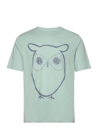Regular Big Owl Front Print T-Shirt Tops T-shirts Short-sleeved Green ...