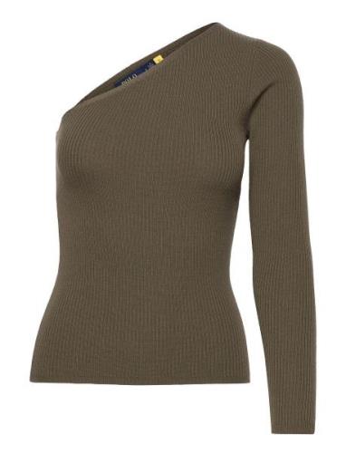 Merino Wool -Shoulder Sweater Tops Knitwear Jumpers Khaki Green Polo R...