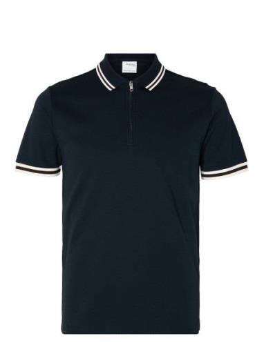 Slhslim-Toulouse Detail Ss Polo Noos Tops Polos Short-sleeved Navy Sel...