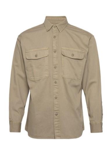 Anf Mens Wovens Tops Overshirts Beige Abercrombie & Fitch