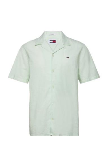 Tjm Linen Blend Camp Shirt Ext Tops Shirts Short-sleeved Green Tommy J...