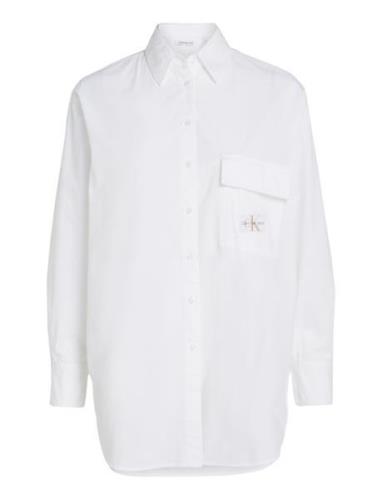 Long Cotton Utility Ls Shirt Tops Shirts Long-sleeved White Calvin Kle...