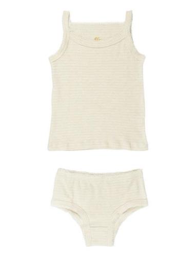 Strap Top And Underpants Striped Undertøysett Beige Copenhagen Colors