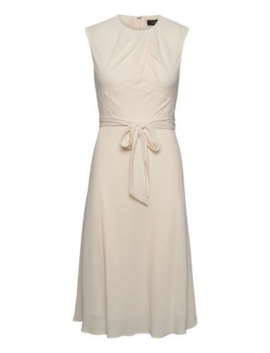 Bubble Crepe Cap-Sleeve Dress Knelang Kjole Cream Lauren Ralph Lauren