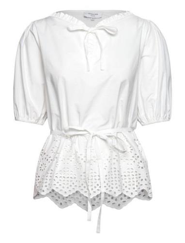 Cotton Blouse W/ Embroidery Tops Blouses Short-sleeved White Rosemunde
