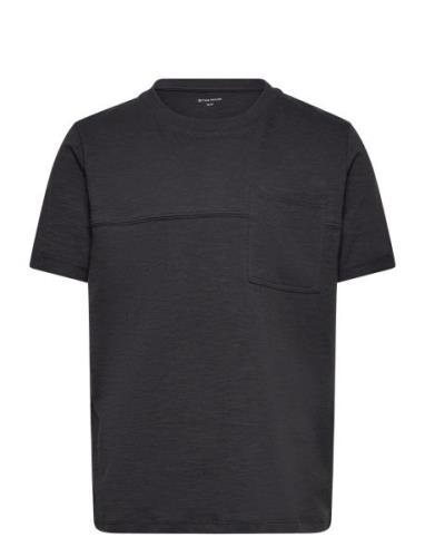 Cutline T-Shirt Tops T-shirts Short-sleeved Black Tom Tailor
