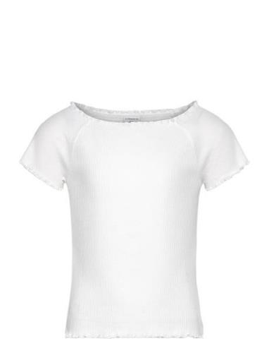 Top Rib Curly Hem Stina Tops T-shirts Short-sleeved White Lindex