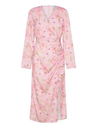 Drawstring L/S Midi Dress Knelang Kjole Pink Bubbleroom