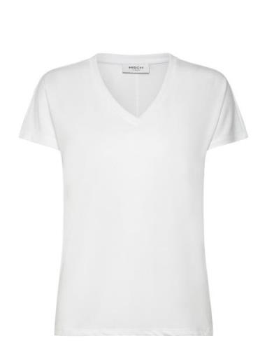 Mschfenya Modal V Neck Tee Tops T-shirts & Tops Short-sleeved White MS...