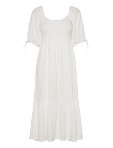 Short Sleeve Smock Dress Knelang Kjole White Bubbleroom