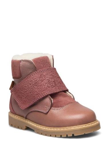 Sigge Print Velcro Boot Vinterstøvletter Med Borrelås Pink Wheat