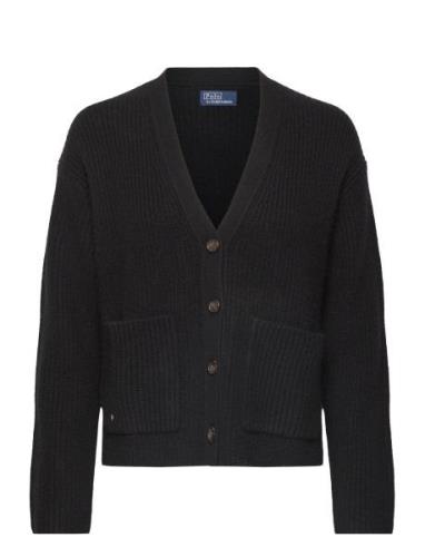 Rib-Knit Wool-Cashmere V-Neck Cardigan Tops Knitwear Cardigans Black P...