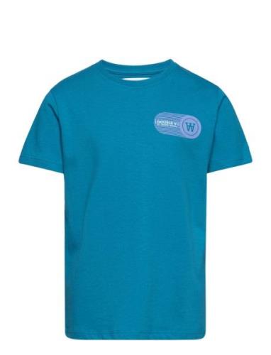 Ola Kids Print T-Shirt Tops T-shirts Short-sleeved Blue Wood Wood