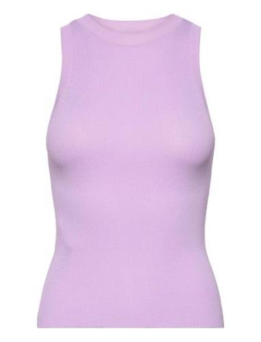 Knitted Top With Wide Straps Tops T-shirts & Tops Sleeveless Purple Ma...