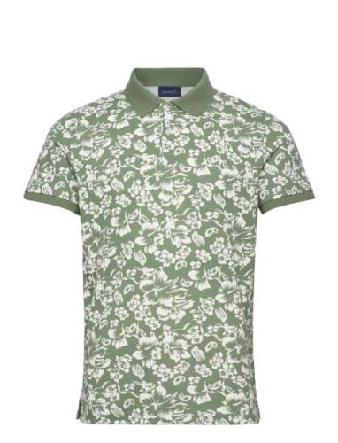 Floral Print Ss Pique Tops Polos Short-sleeved Green GANT