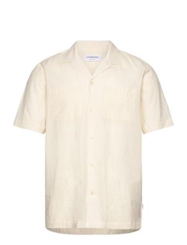 Seersucker Shirt S/S Tops Shirts Short-sleeved Cream Lindbergh