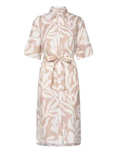 Rel Palm Print Linen Shirt Dress Knelang Kjole Beige GANT