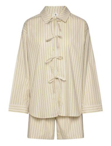 Stripel Set Shirt+Shorts Pyjamas Beige Becksöndergaard