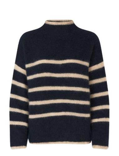 Ovalis Knit T-Neck Tops Knitwear Jumpers Navy Second Female