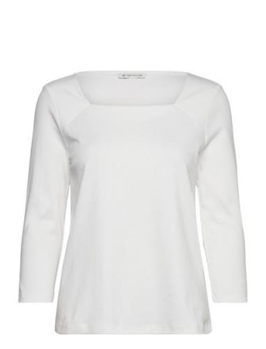 T-Shirt Carré Neck Tops T-shirts & Tops Long-sleeved White Tom Tailor