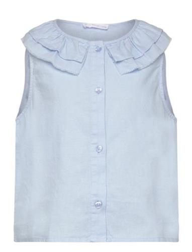 Button Linen-Blend Blouse Tops Blouses & Tunics Blue Mango