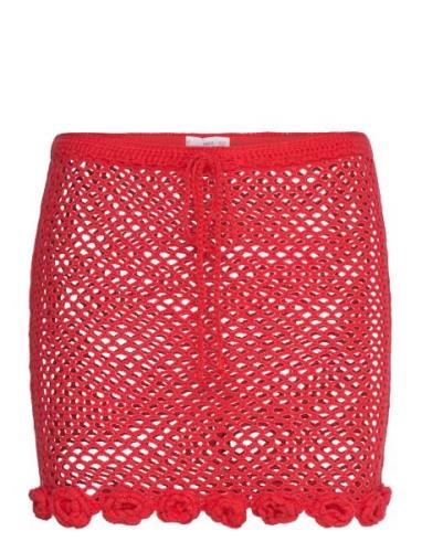 Floral Crochet Mini-Skirt Kort Skjørt Red Mango