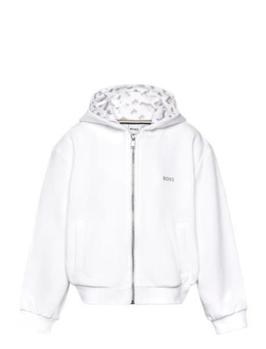 Hooded Cardigan Tops Sweat-shirts & Hoodies Hoodies White BOSS