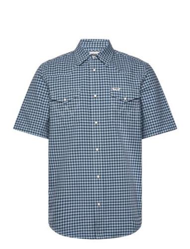 Ss Western Shirt Tops Shirts Short-sleeved Blue Wrangler