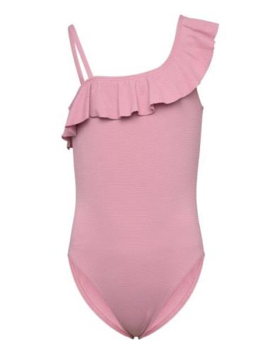 Asymmetric Ruffle Swimsuit Badedrakt Badetøy Pink Mango