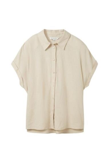 Shortsleeve Blouse With Linen Tops Blouses Short-sleeved Beige Tom Tai...