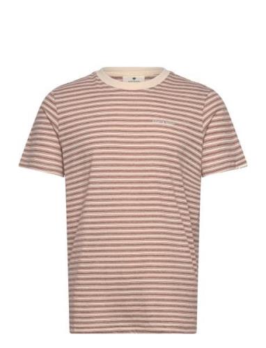 Akrod S/S Cot/Linen Stripe Tee Tops T-shirts Short-sleeved Brown Anerk...