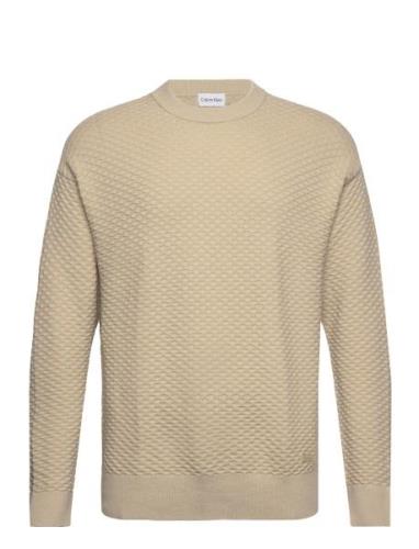 Texture Crew Neck Sweater Tops Knitwear Round Necks Beige Calvin Klein