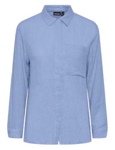 Pcmastina Ls Relaxed Shirt Tops Shirts Long-sleeved Blue Pieces