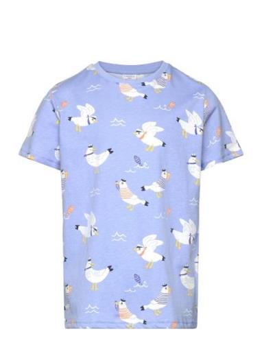 Top Ss Seagull Aop Tops T-shirts Short-sleeved Blue Lindex