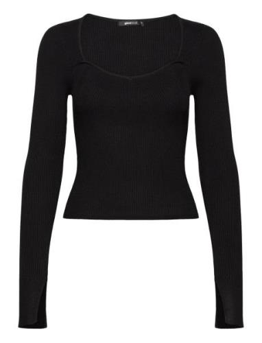 Rib Knitted Top Tops T-shirts & Tops Long-sleeved Black Gina Tricot