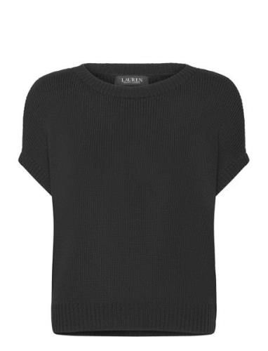 Rib-Knit Short-Sleeve Sweater Tops T-shirts & Tops Short-sleeved Black...