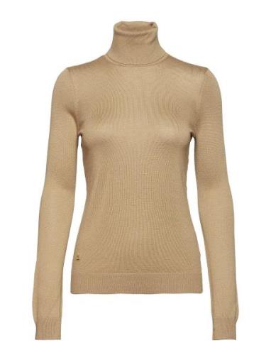 Silk-Blend Roll Neck Tops Knitwear Turtleneck Beige Lauren Ralph Laure...