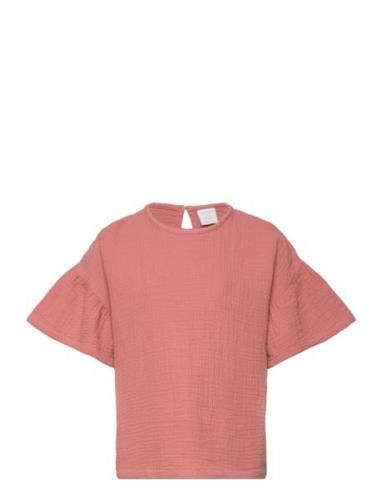 Top S S Frill Doubleweave Tops Blouses & Tunics Pink Lindex