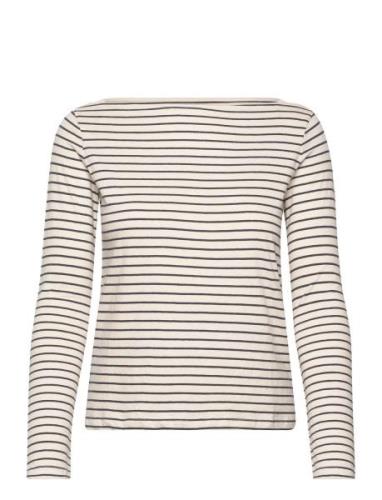 Cotton Boat Neck T-Shirt Tops T-shirts & Tops Long-sleeved Cream Mango