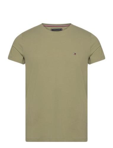 Stretch Slim Fit Tee Tops T-shirts Short-sleeved Khaki Green Tommy Hil...