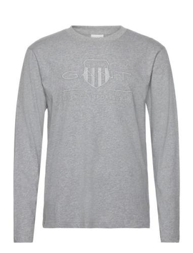 Reg Tonal Shield Ls T-Shirt Tops T-shirts Long-sleeved Grey GANT