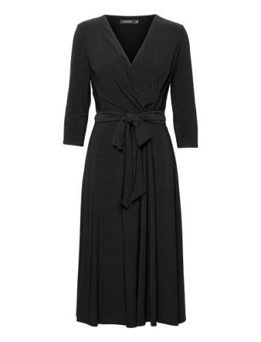 Surplice Jersey Dress Knelang Kjole Black Lauren Ralph Lauren