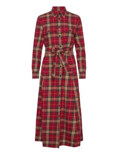 Plaid Cotton Twill Shirtdress Knelang Kjole Red Polo Ralph Lauren