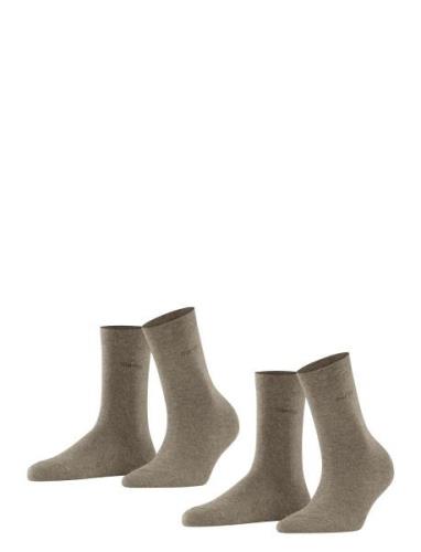 Basic Easy So 2P Lingerie Socks Regular Socks Brown Esprit Socks