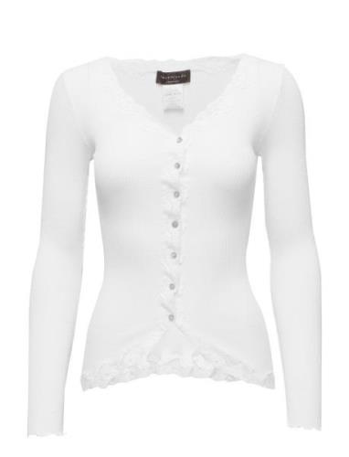 Silk Cardigan W/ Lace Tops Knitwear Cardigans White Rosemunde