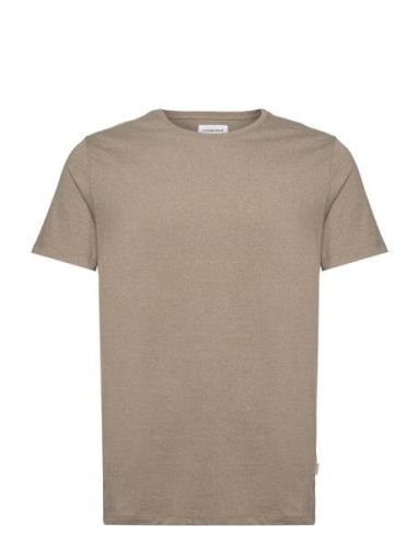 Mouliné O-Neck Tee S/S Tops T-shirts Short-sleeved Brown Lindbergh