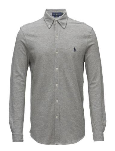 Featherweight Mesh-Lsl-Knt Designers Shirts Casual Grey Polo Ralph Lau...