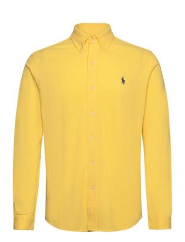 Featherweight Mesh-Lsl-Knt Designers Shirts Casual Yellow Polo Ralph L...