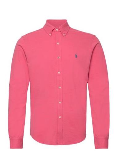 Featherweight Mesh-Lsl-Knt Designers Shirts Casual Pink Polo Ralph Lau...