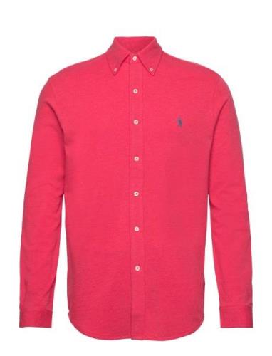 Featherweight Mesh-Lsl-Knt Designers Shirts Casual Red Polo Ralph Laur...